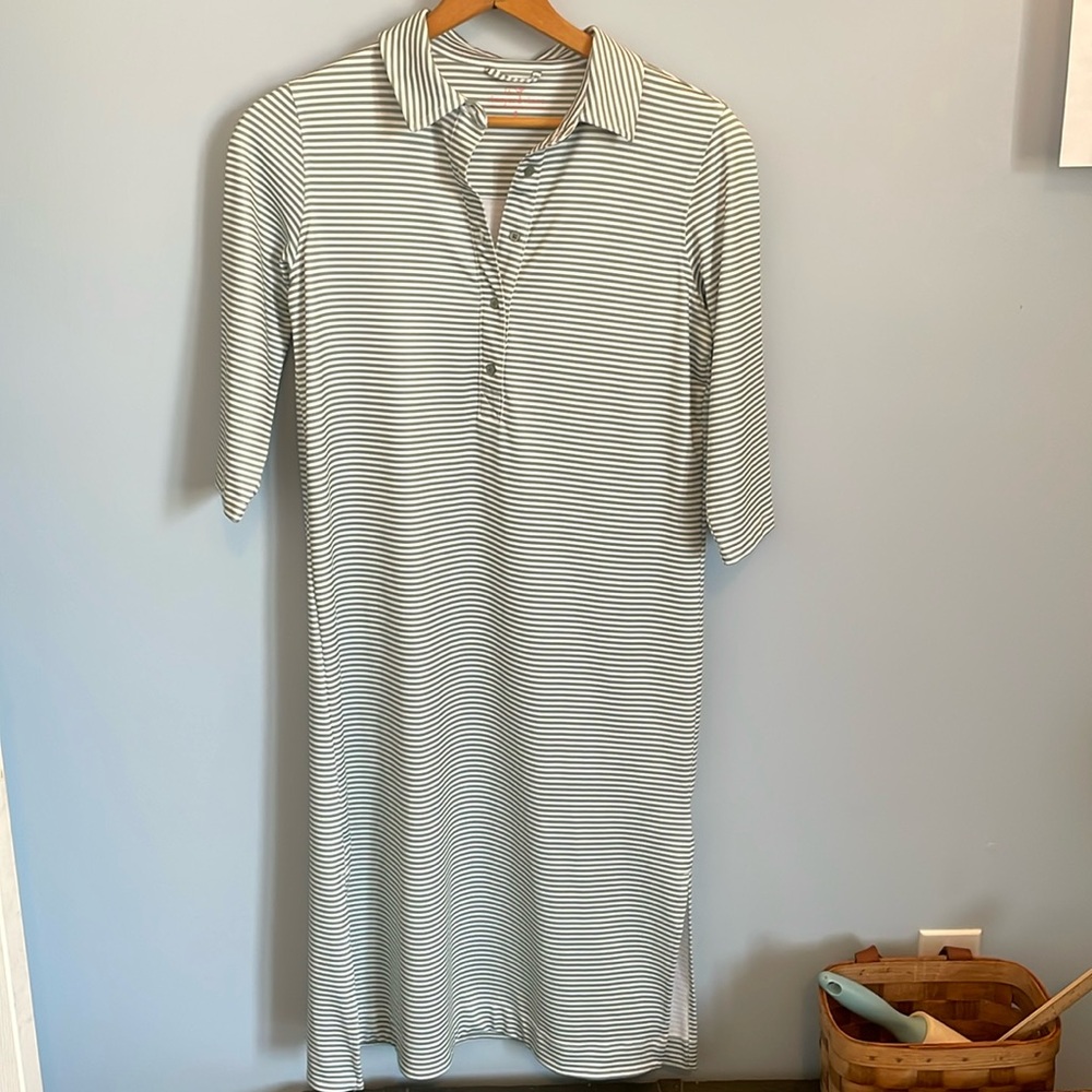 Vineyard vines green white stripe 3/4 sleeve dress women’s size small excellent